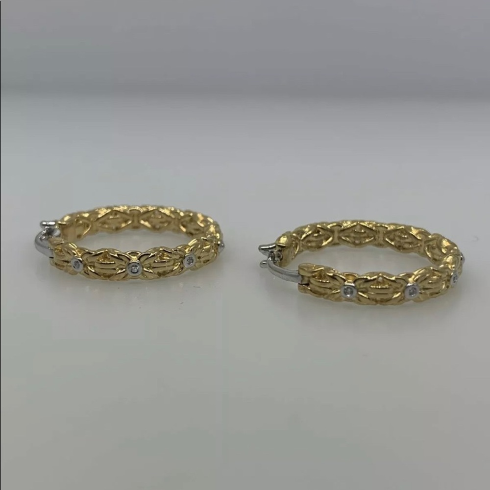 Diamond Woven Hoop Earrings Sterling 14kt Plated